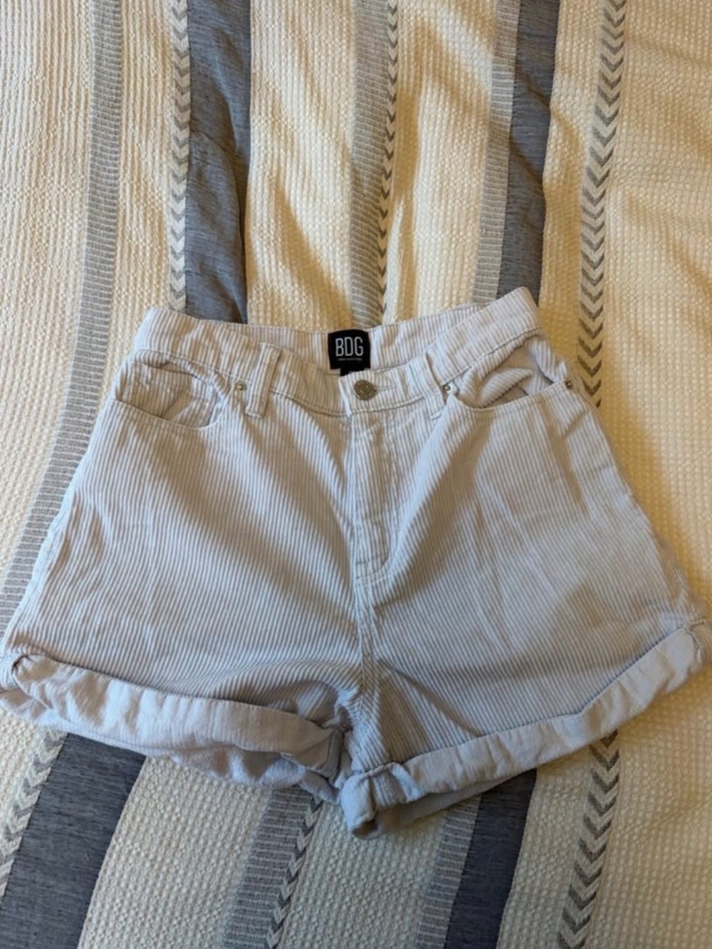 BDG Light Blue Corduroy Rolled Hem Shorts